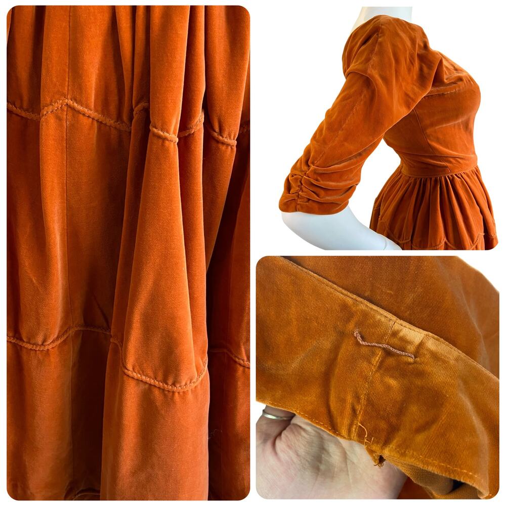 1950s Emma Domb Orange Velvet Swing Dress | Party Dress - Picture 5 of 6
